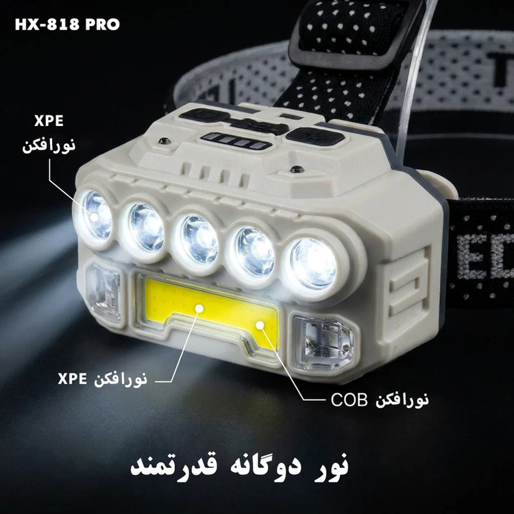 چراغ پیشانی پاجی مدل HX-818 PRO با نور چند رنگ